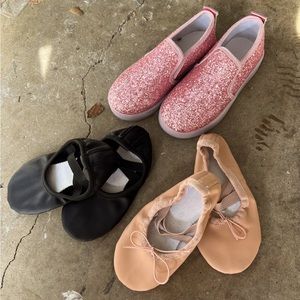 Ballet shoes size 9.  Barely (black one) and not used (both pink ones)